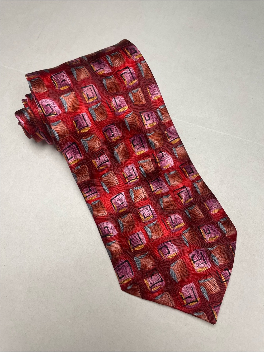 Jerry Garcia Vintage Red Geometric Pattern Silk Tie Nevsky 38 Thirty-Eight